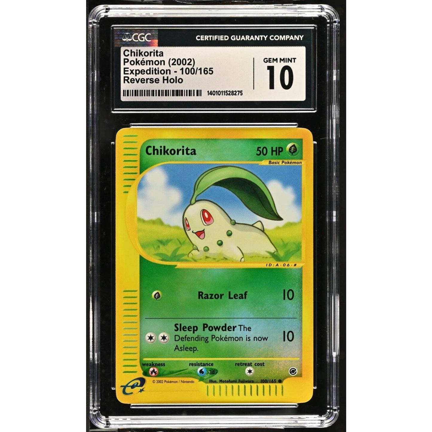 CGC 10 GEM MINT Chikorita 100/165 Pokémon Expedition 2002 Reverse Holo (PSA/BGS)