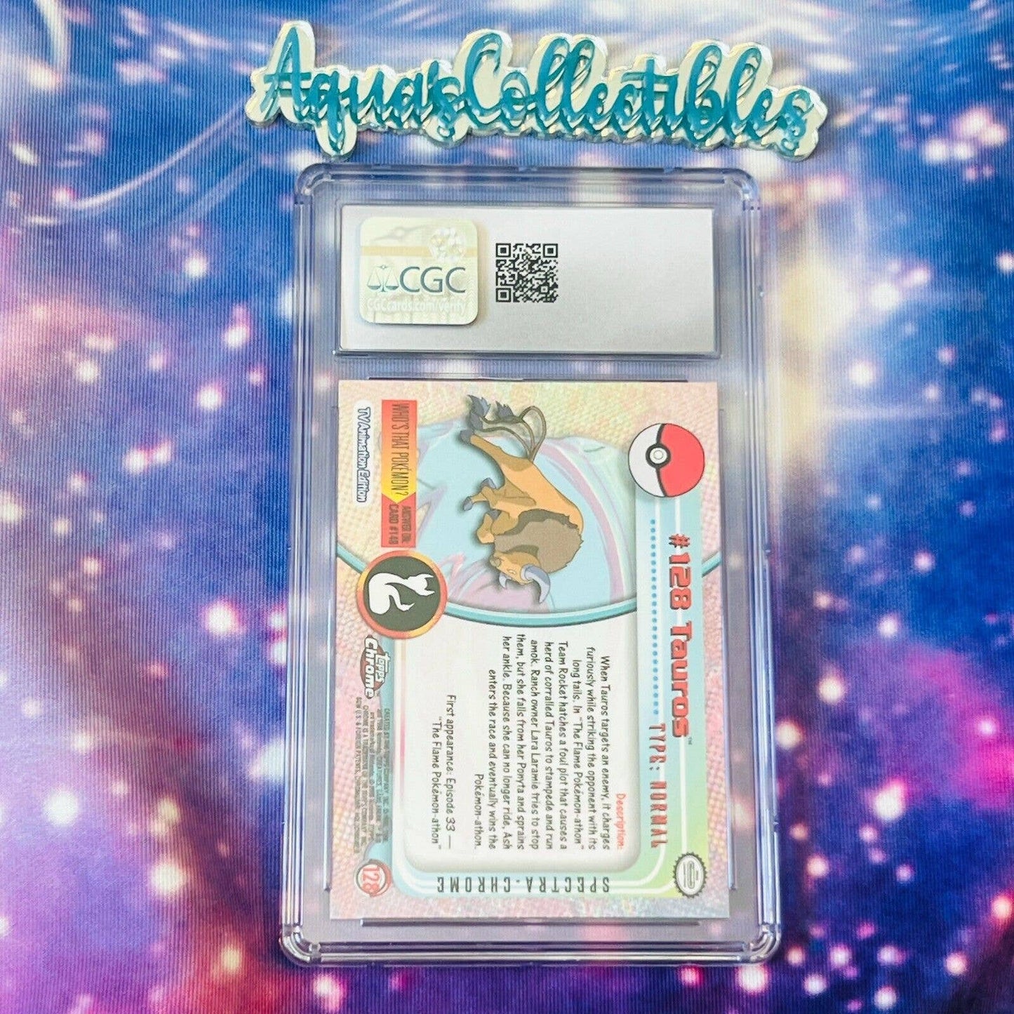 CGC 10 GEM MINT Tauros [Spectra] #128 Pokemon 2000 Topps Chrome Rare (PSA/BGS)