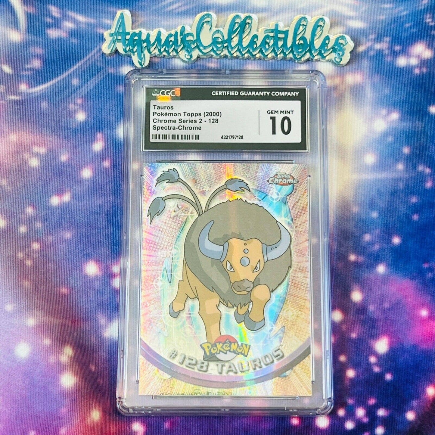 CGC 10 GEM MINT Tauros [Spectra] #128 Pokemon 2000 Topps Chrome Rare (PSA/BGS)