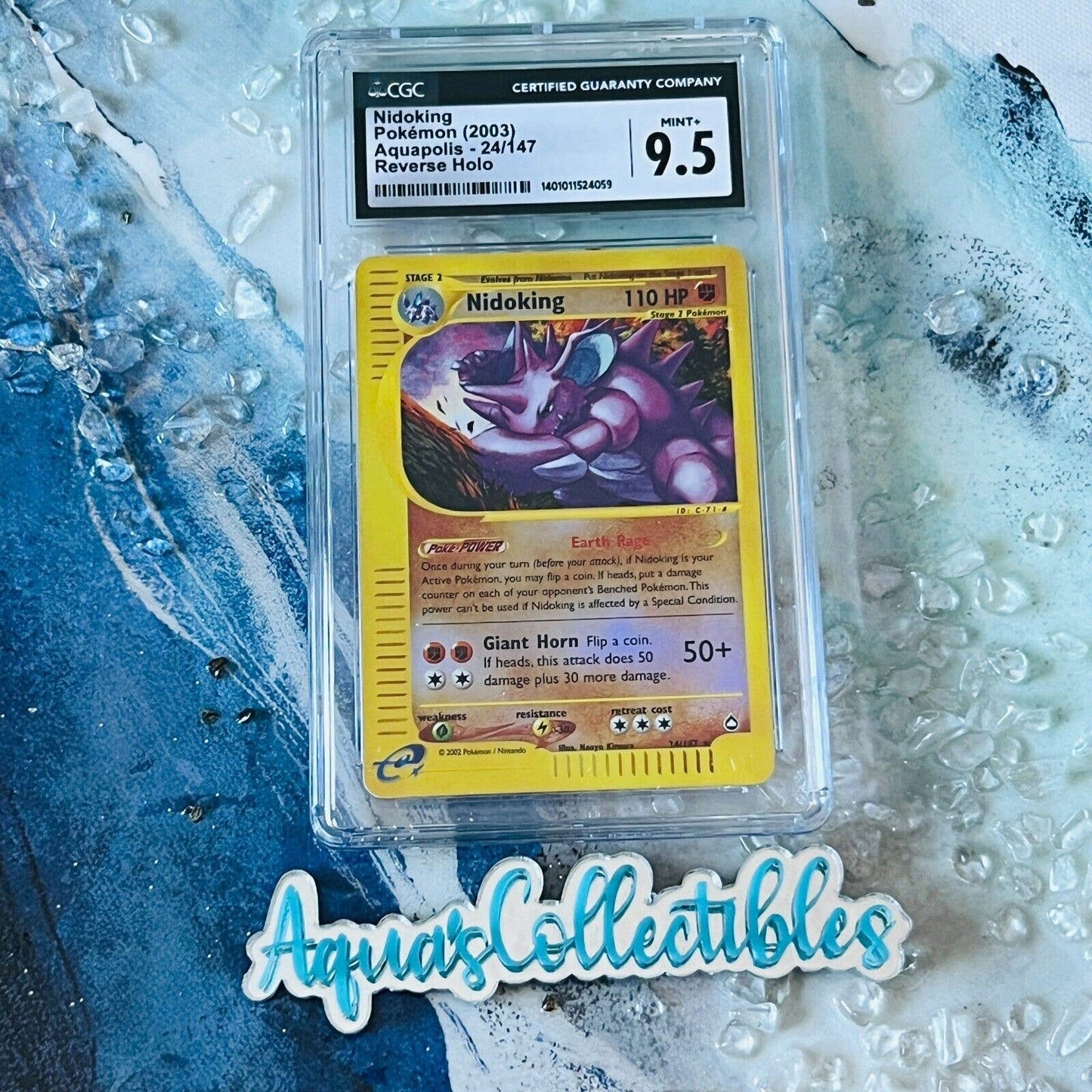 CGC 9.5 MINT Nidoking 24/147 Pokémon Aquapolis 2003 Reverse Holo (PSA/BGS) Pop 1