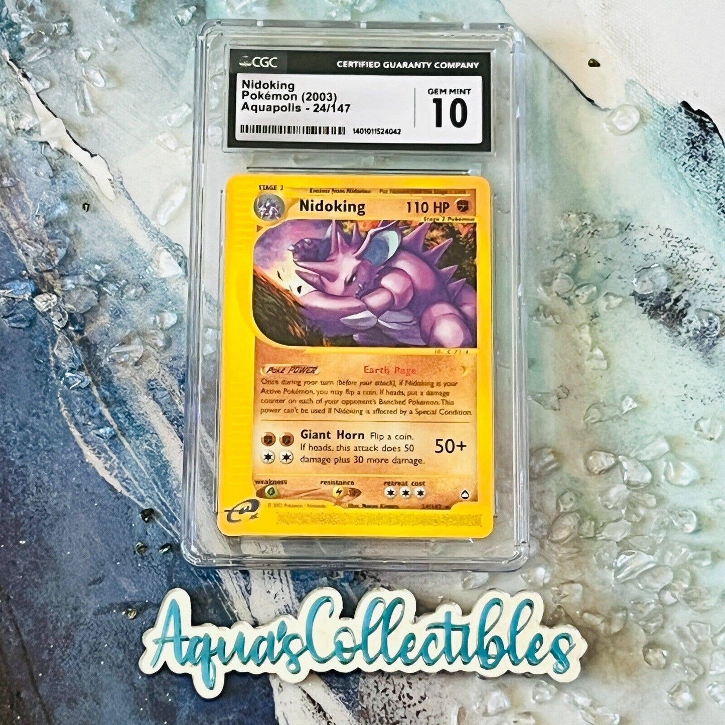 CGC 10 GEM MINT Nidoking 24/147 Pokémon Aquapolis 2003 Non Holo Rare (PSA/BGS)