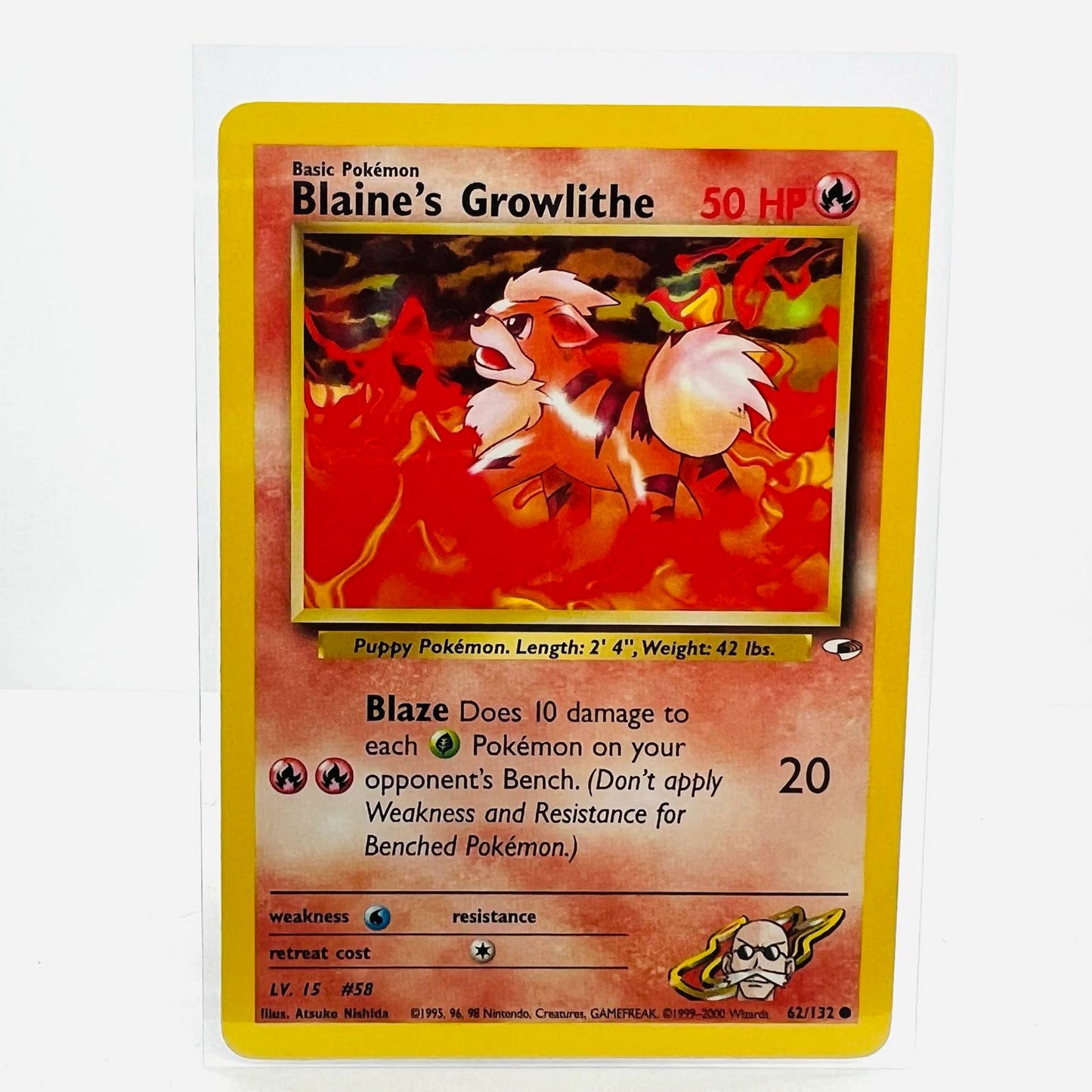 Pokémon Blaine's Growlithe 62/132 Gym Heroes Unlimited WOTC Common Card NM-MT