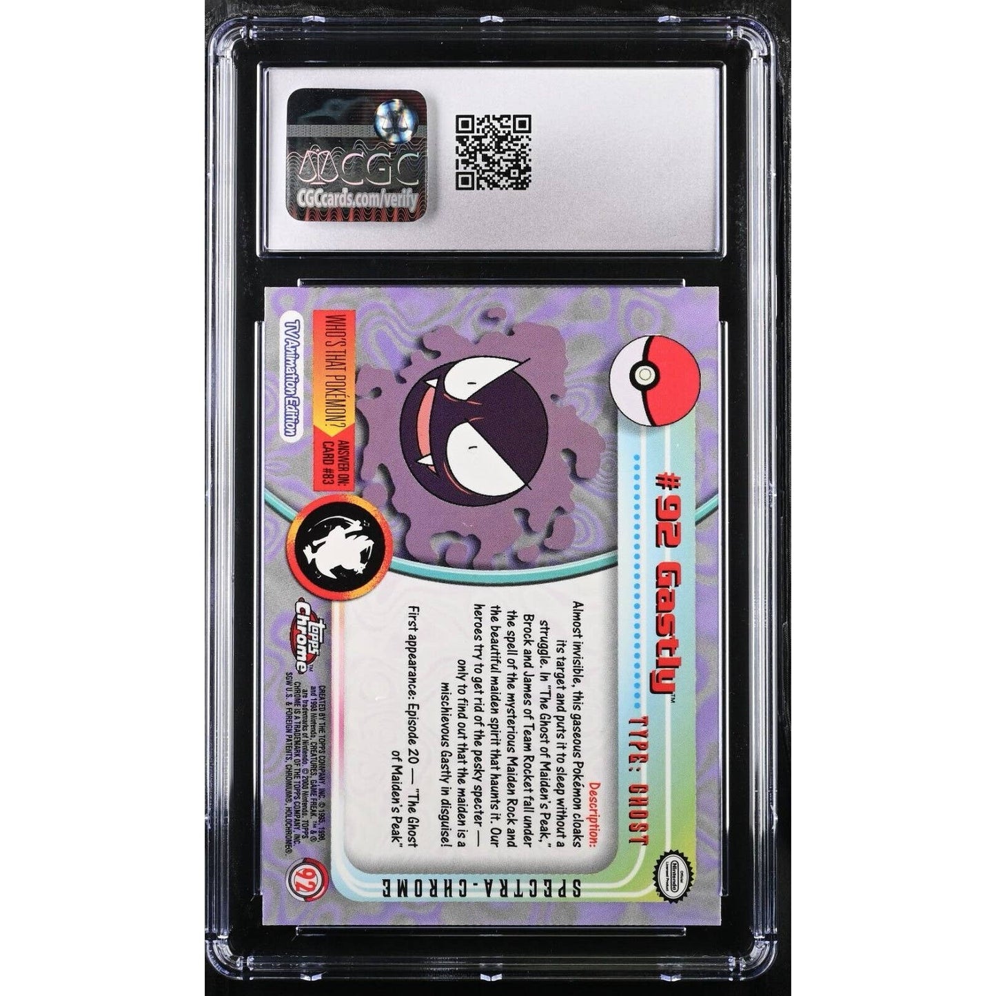 CGC 9 MINT Gastly Spectra #92 Pokemon 2000 Topps Chrome Holo Rare (PSA/BGS)