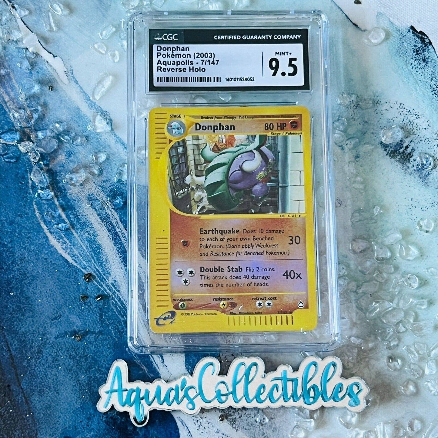 CGC 9.5 MINT+ Donphan 7/147 Pokémon Aquapolis 2003 Reverse Holo (PSA/BGS) Pop 1