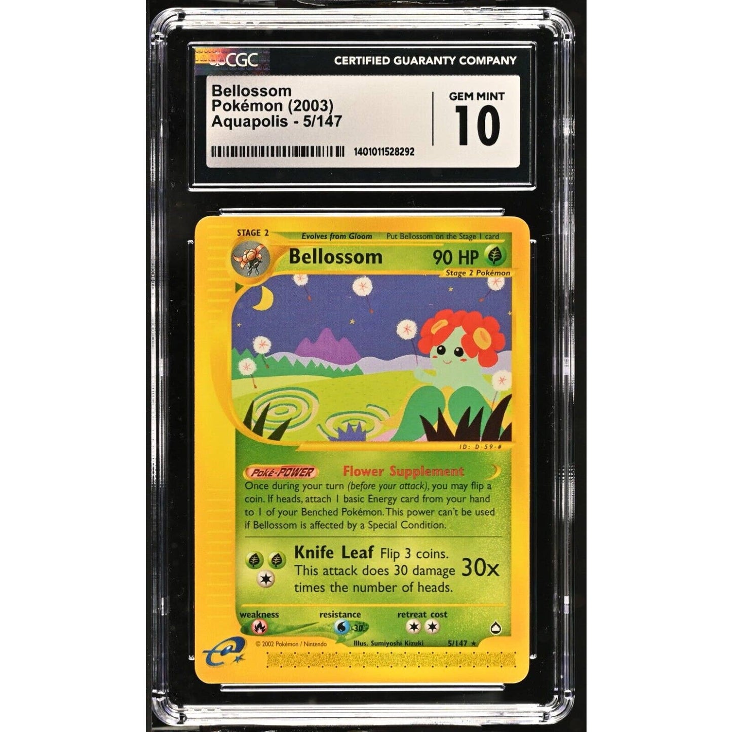 CGC 10 GEM MINT Bellossom 5/147 Pokémon Aquapolis 2003 Non Holo Rare (PSA/BGS)